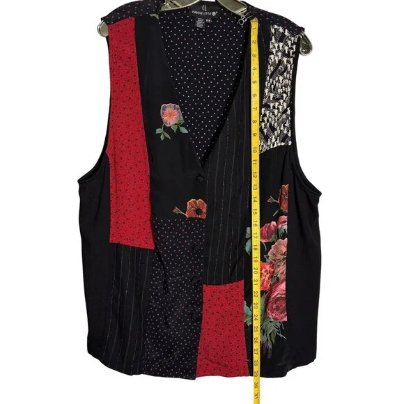Vintage Colorblock Floral Patchwork Vest By Carole Little 14W - Picture 6 of 9